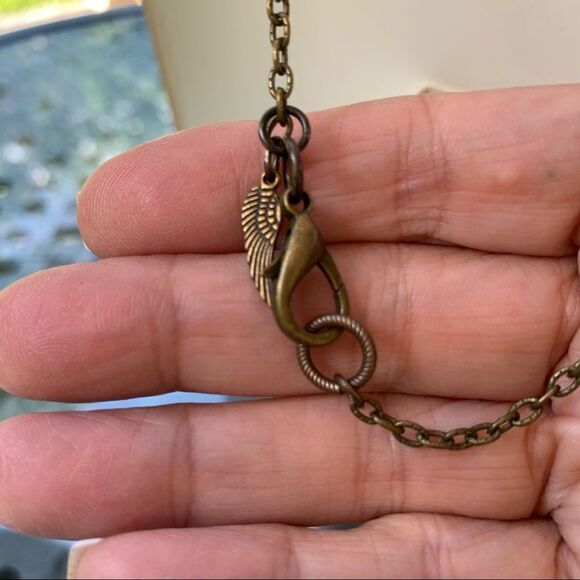 Hand crafted Large Tear Drop Jasper Necklace with Brass Chain 22” long - Picture 8 of 9